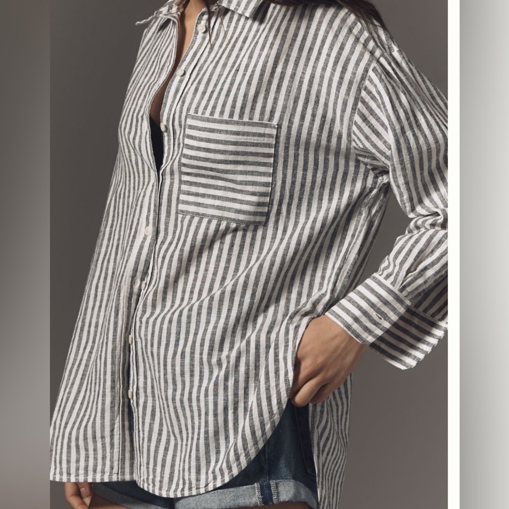 NEW Anthropologie NWOT Maeve The Bennet Buttondown Shirt: Linen Addition, XL